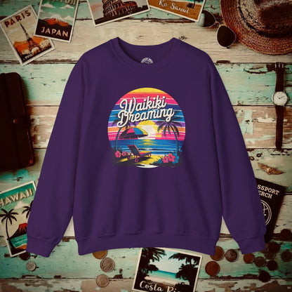 Retro Waikiki Dreaming, Hawaii Crewneck Purple / S