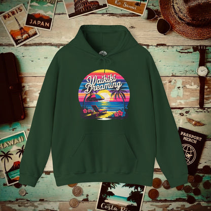 Retro Waikiki Dreaming, Hawaii Hoodie Forest Green / S