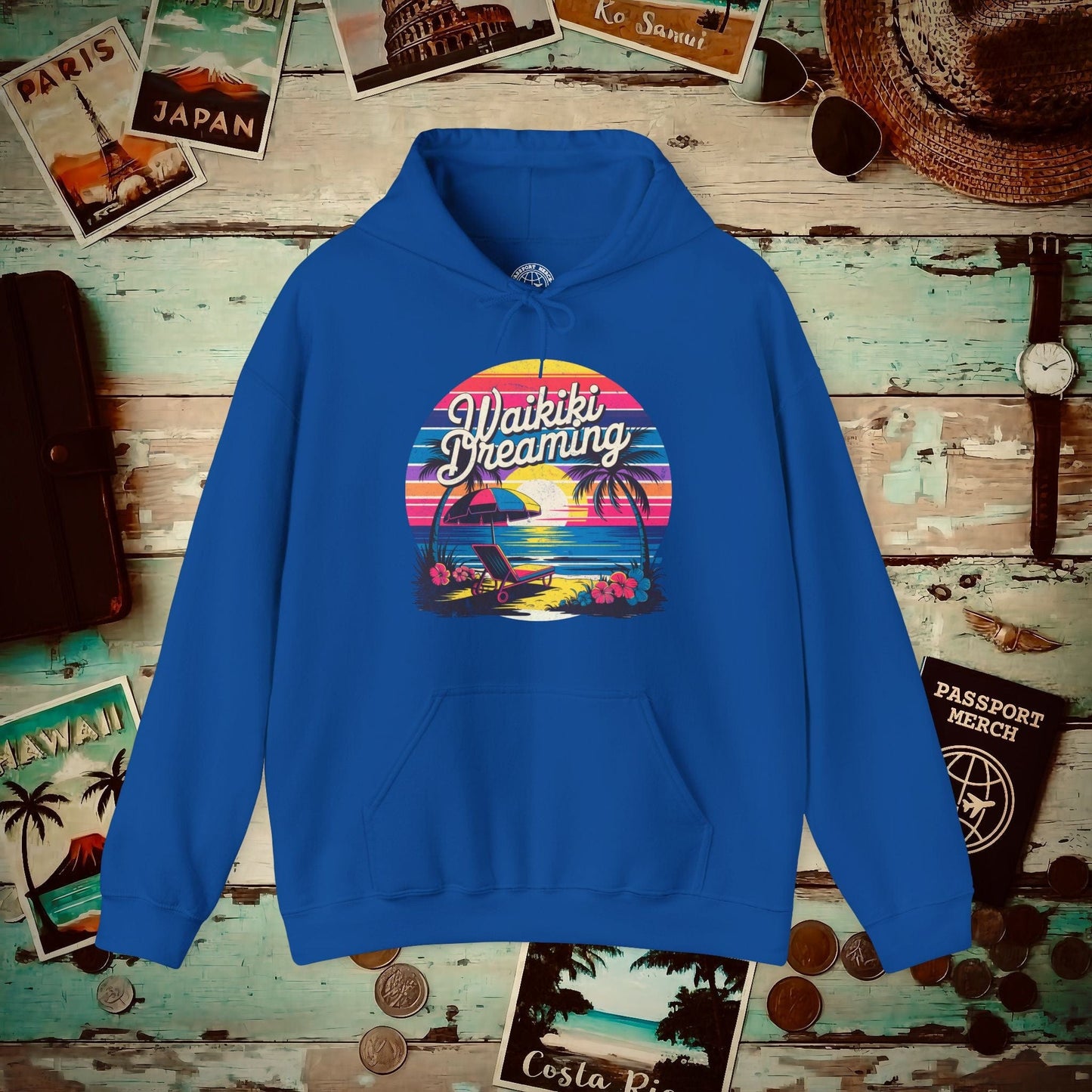 Retro Waikiki Dreaming, Hawaii Hoodie Royal / S