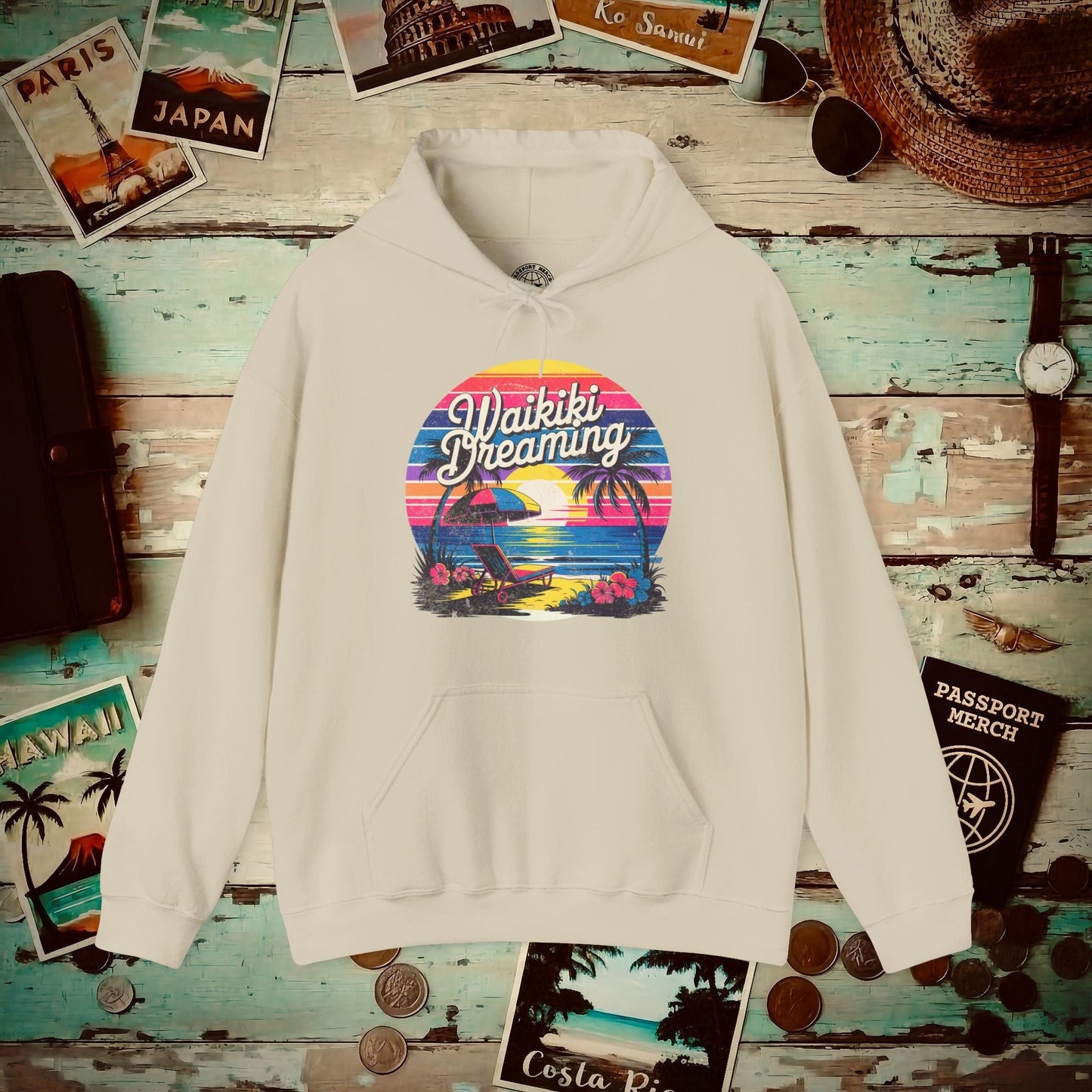 Retro Waikiki Dreaming, Hawaii Hoodie Sand / S