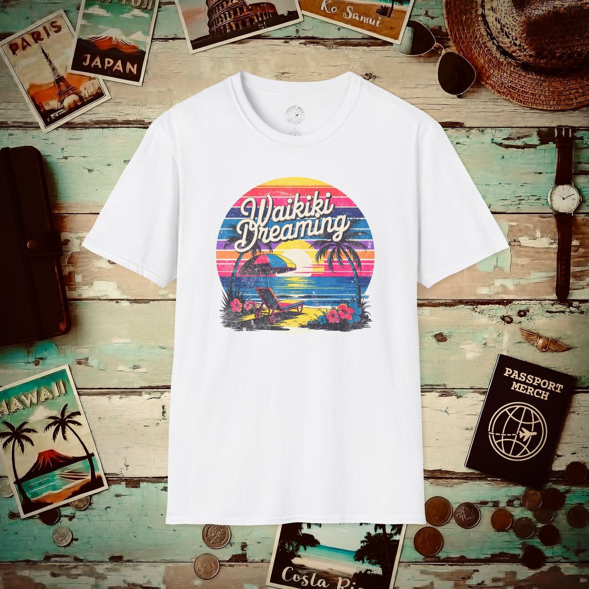 Retro Waikiki Dreaming, Hawaii T-Shirt White / S