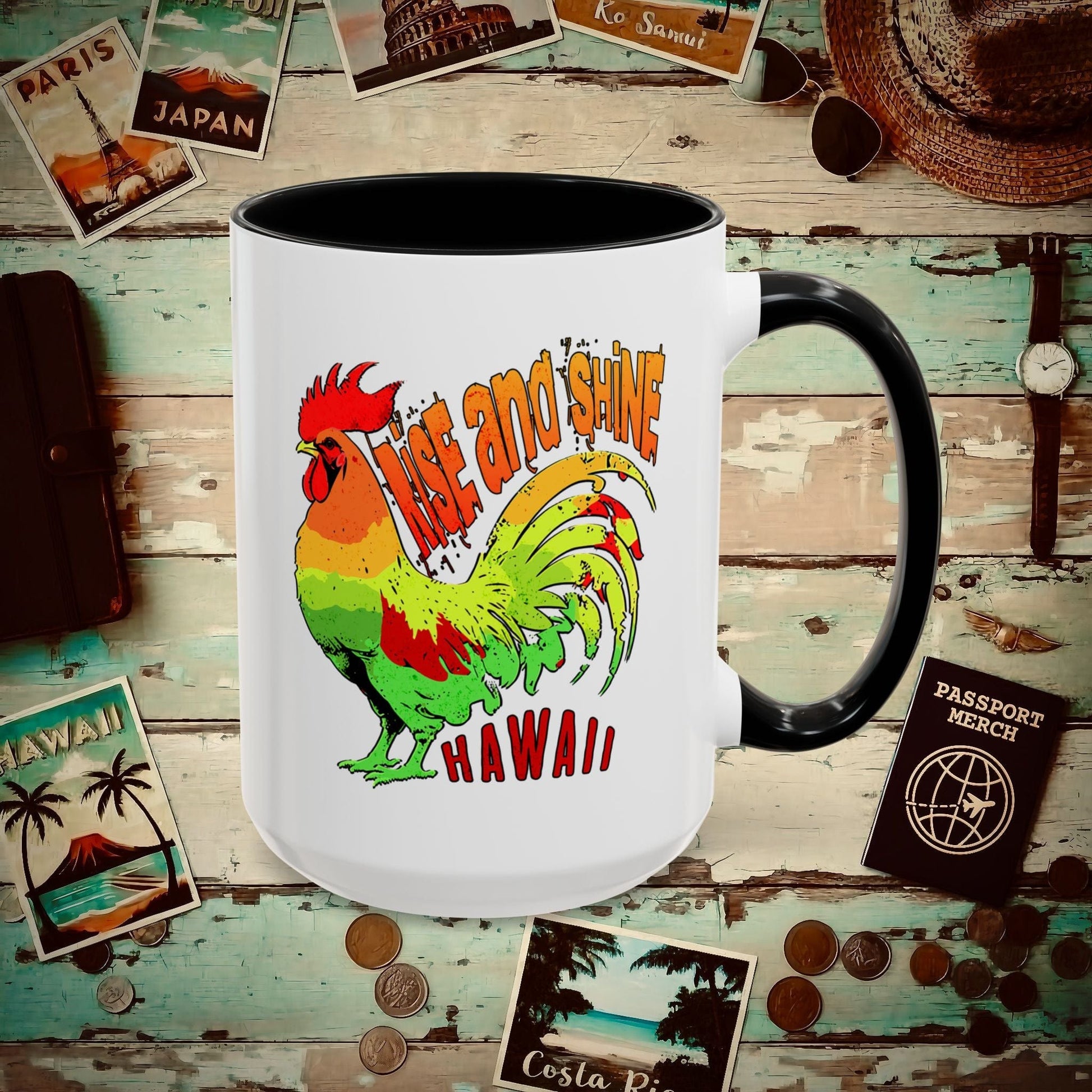 Rise and Shine Rooster, Hawaii 15oz Mug Black / 15oz