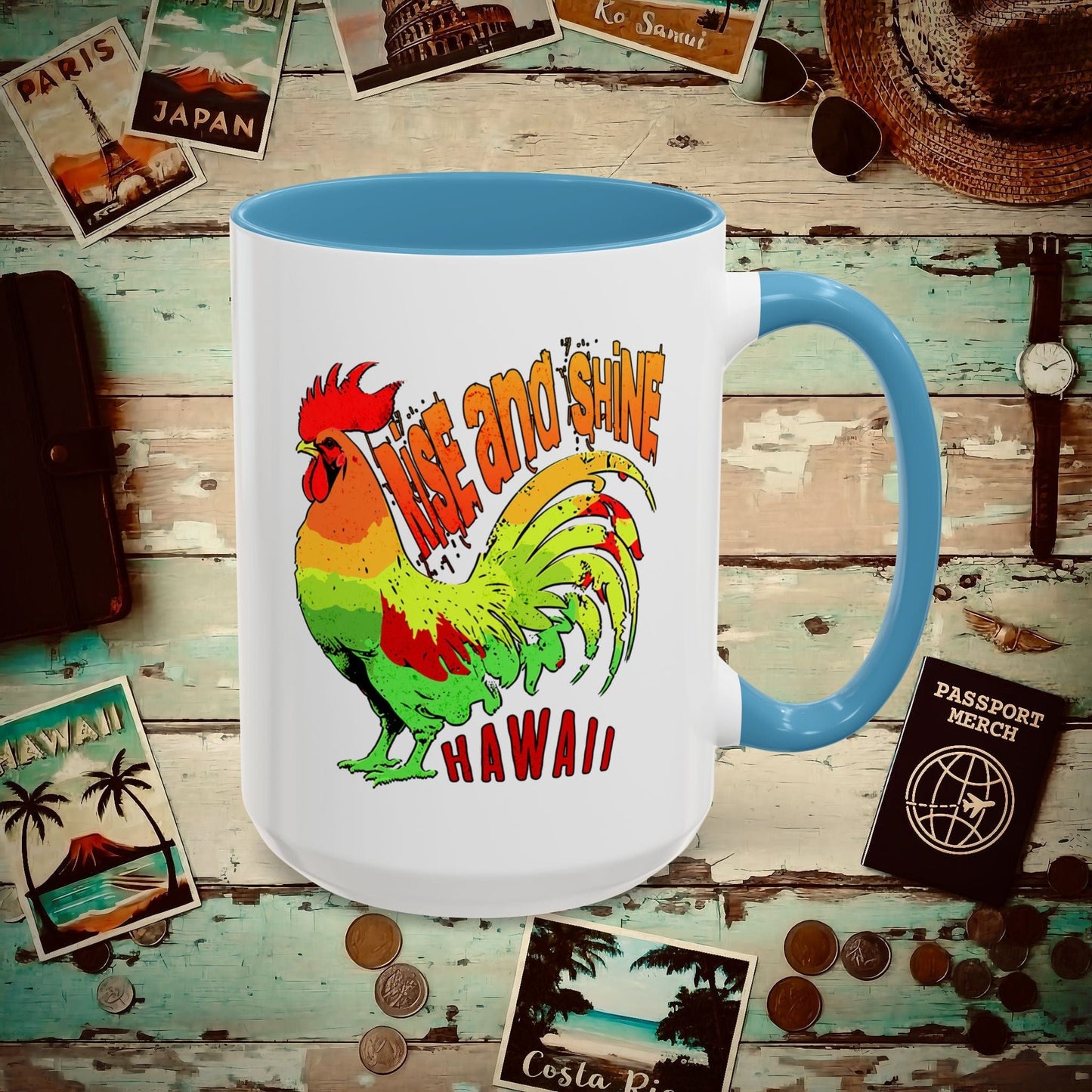 Rise and Shine Rooster, Hawaii 15oz Mug Light Blue / 15oz