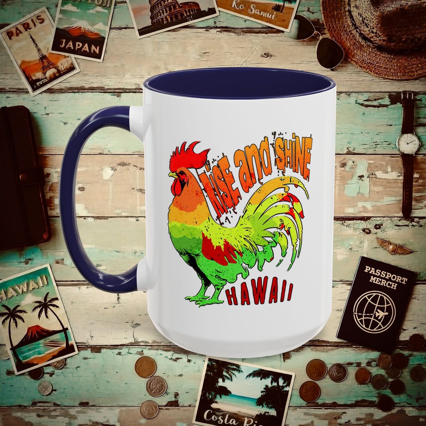 Rise and Shine Rooster, Hawaii 15oz Mug Navy / 15oz