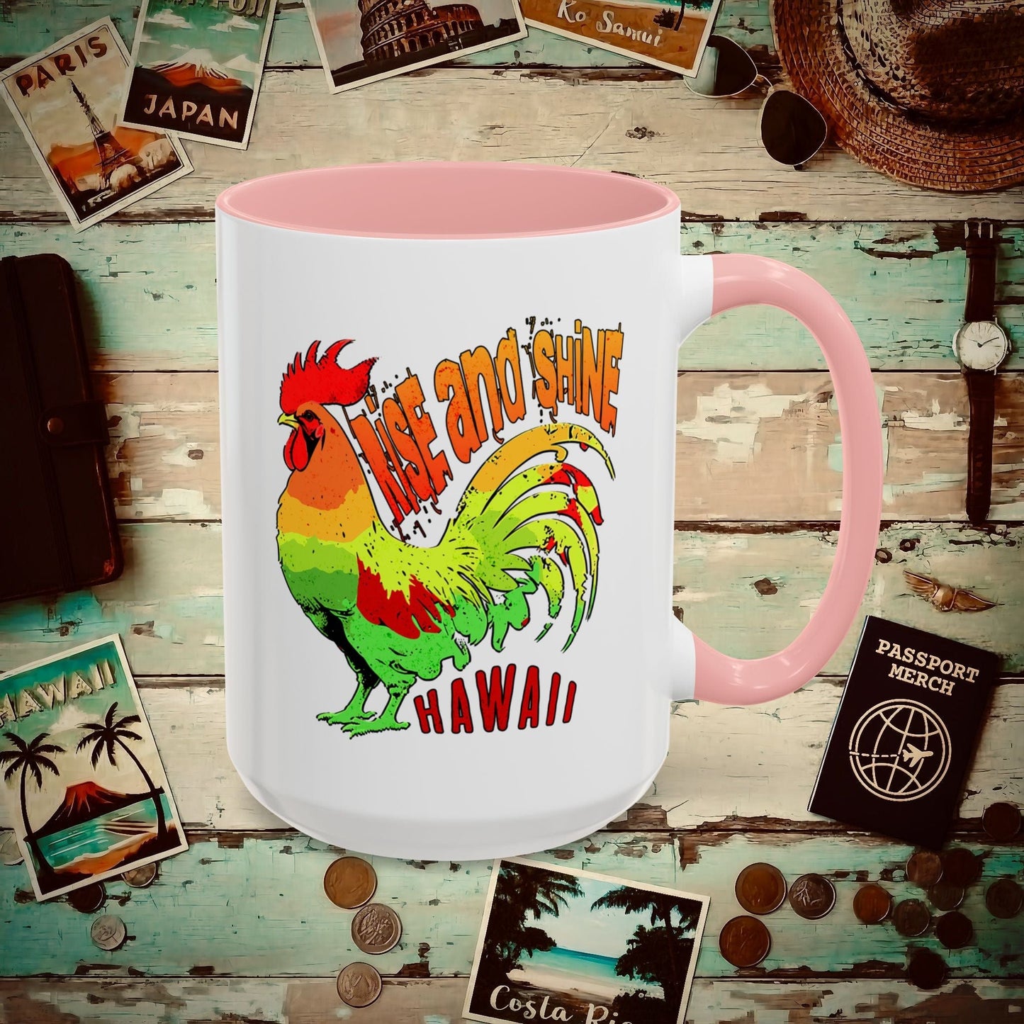 Rise and Shine Rooster, Hawaii 15oz Mug Pink / 15oz
