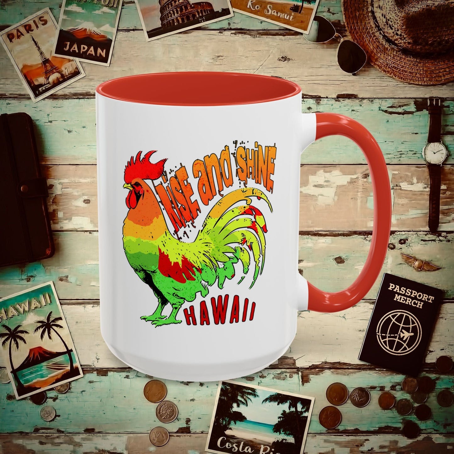 Rise and Shine Rooster, Hawaii 15oz Mug Red / 15oz