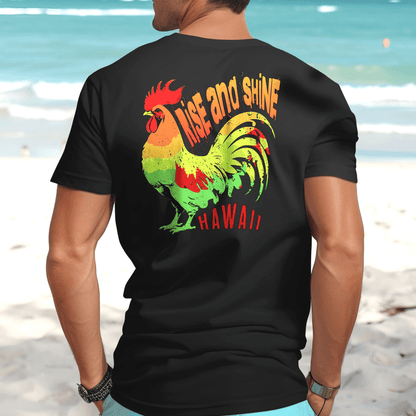 Rise and Shine Rooster, Hawaii, Back Print T-Shirt Black / S