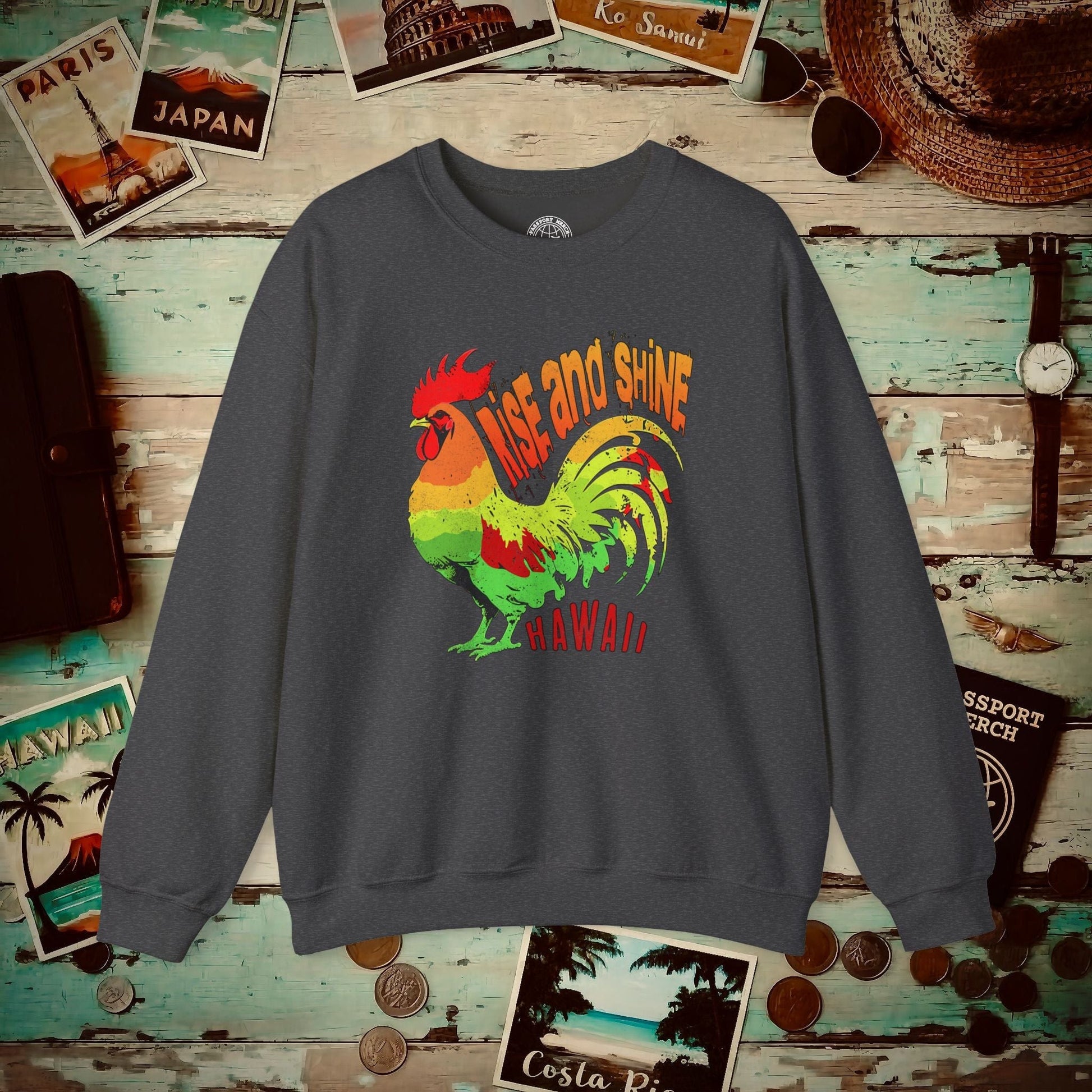 Rise and Shine Rooster, Hawaii Crewneck Dark Heather / S