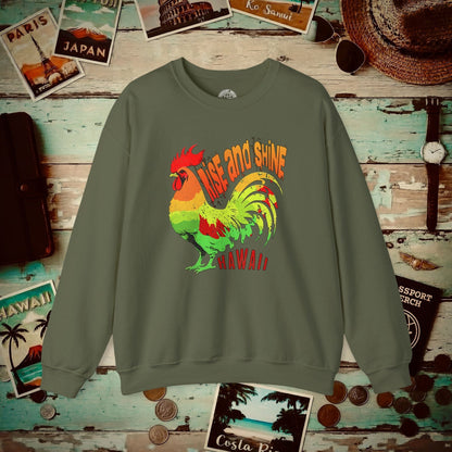 Rise and Shine Rooster, Hawaii Crewneck Military Green / S