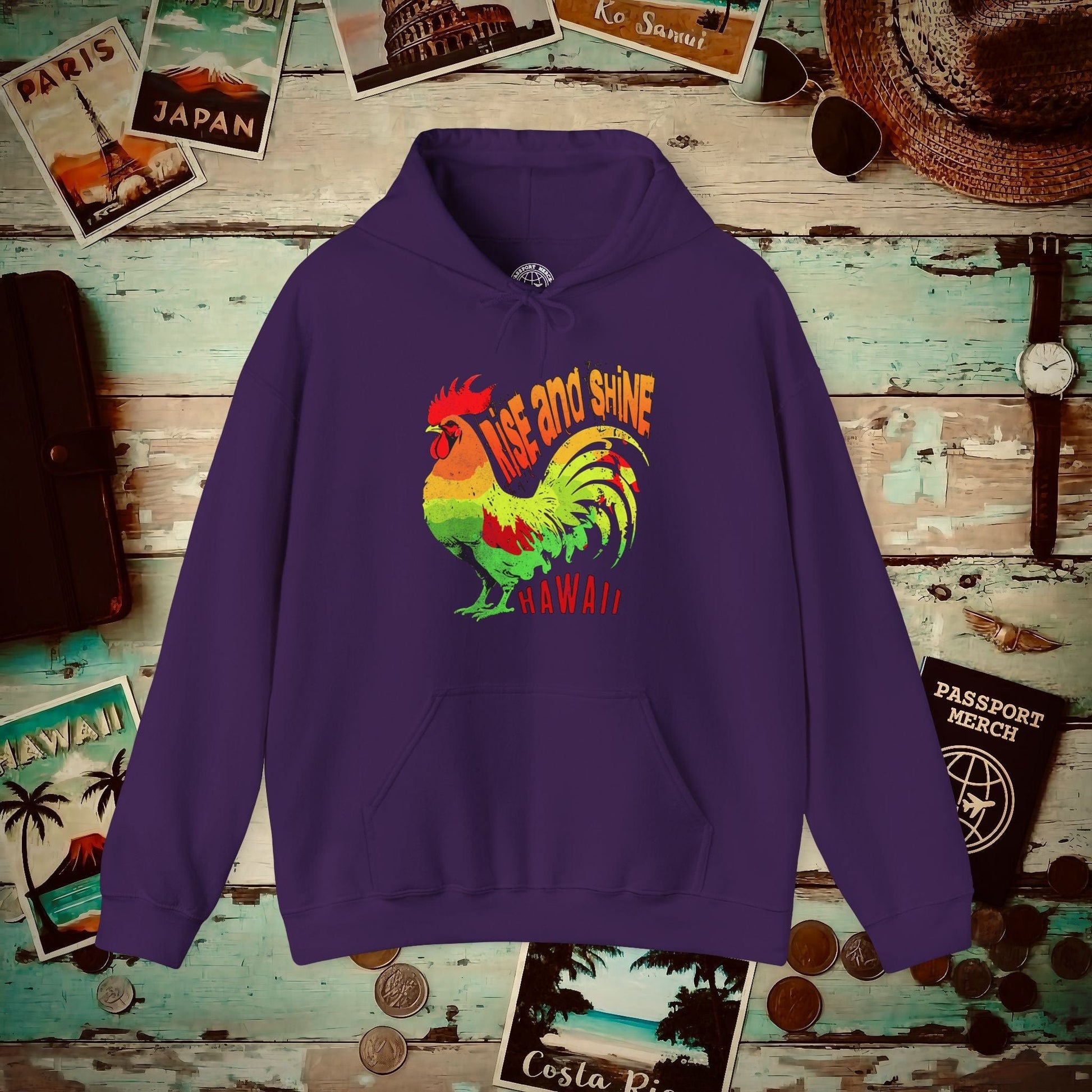 Rise and Shine Rooster, Hawaii Hoodie Purple / S