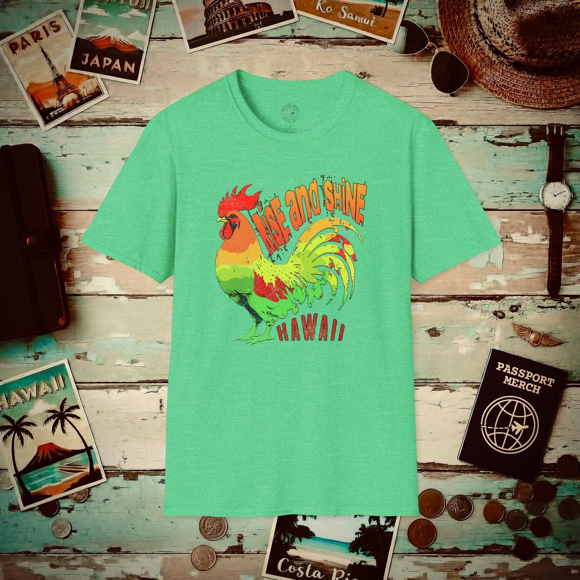 Rise and Shine Rooster, Hawaii T-Shirt Heather Irish Green / S