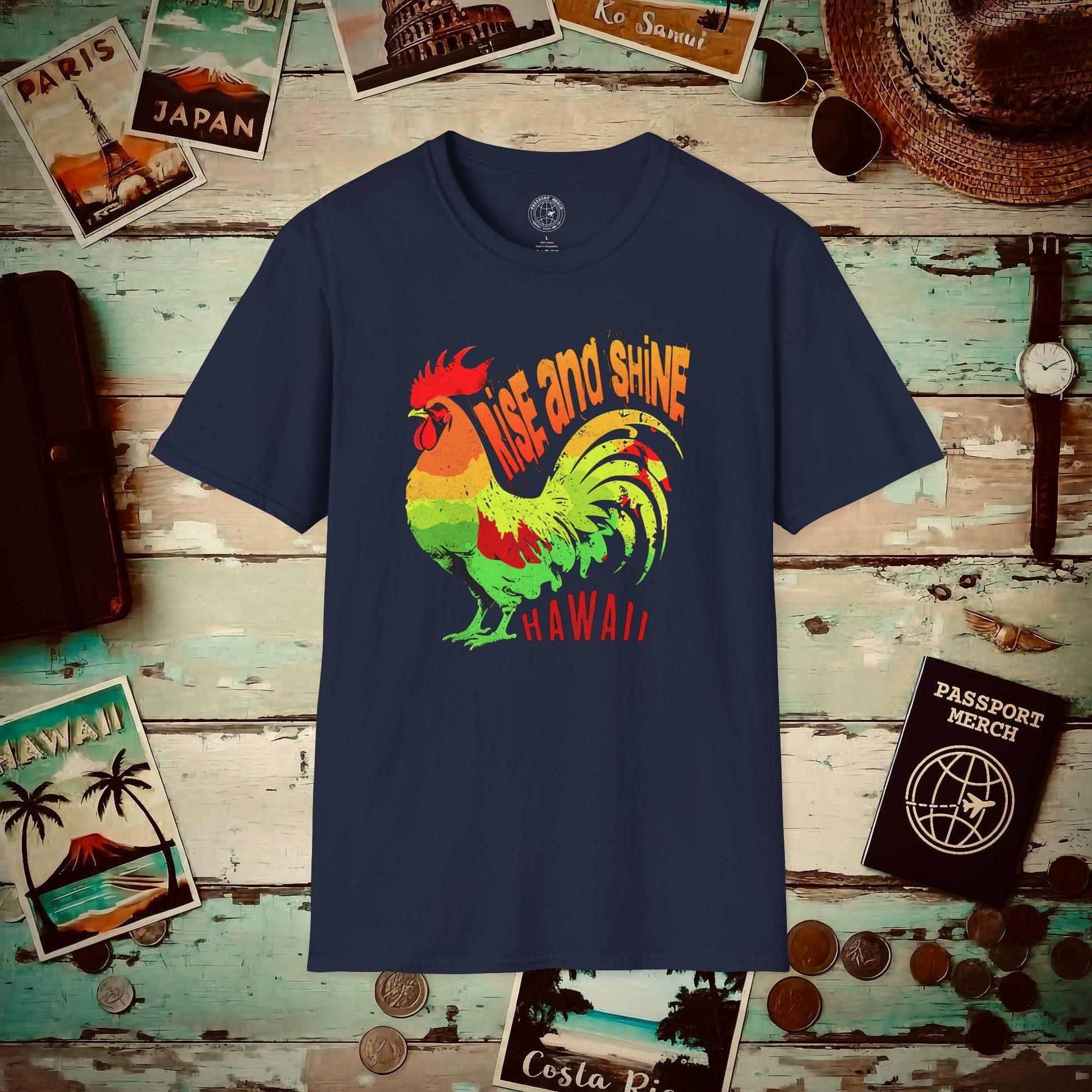 Rise and Shine Rooster, Hawaii T-Shirt Navy / S