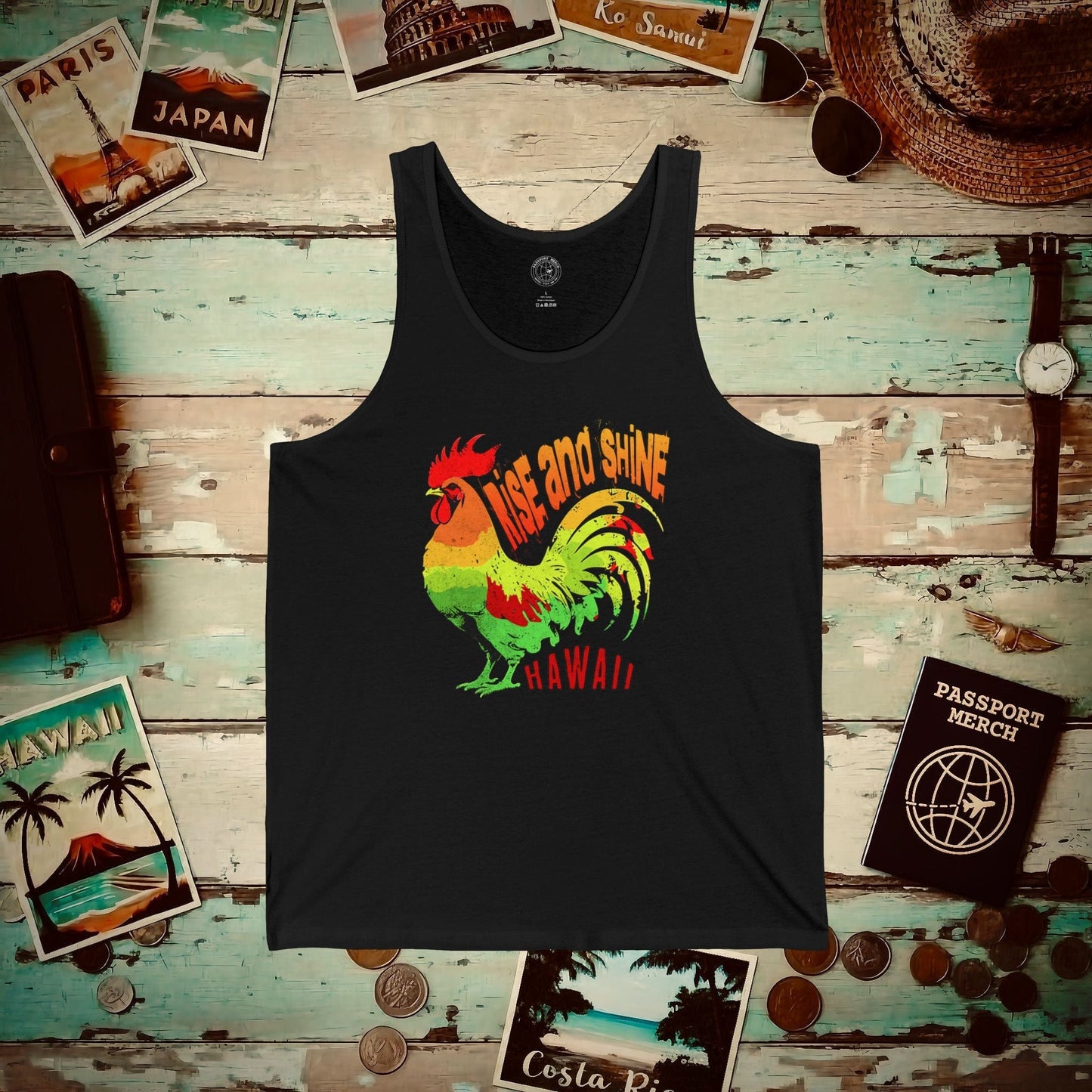 Rise and Shine Rooster, Hawaii Tank Top Black / XS