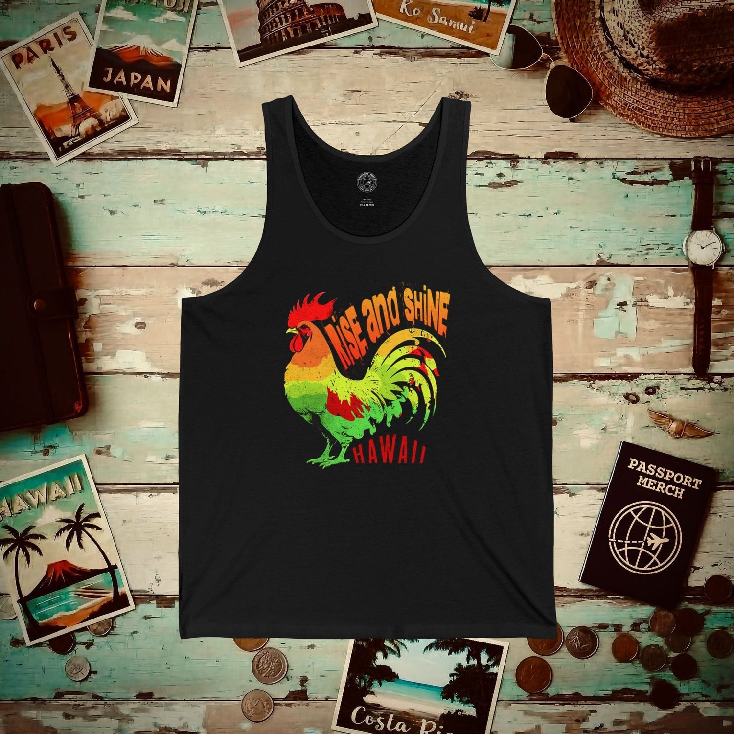 Rise and Shine Rooster, Hawaii Tank Top Black / XS