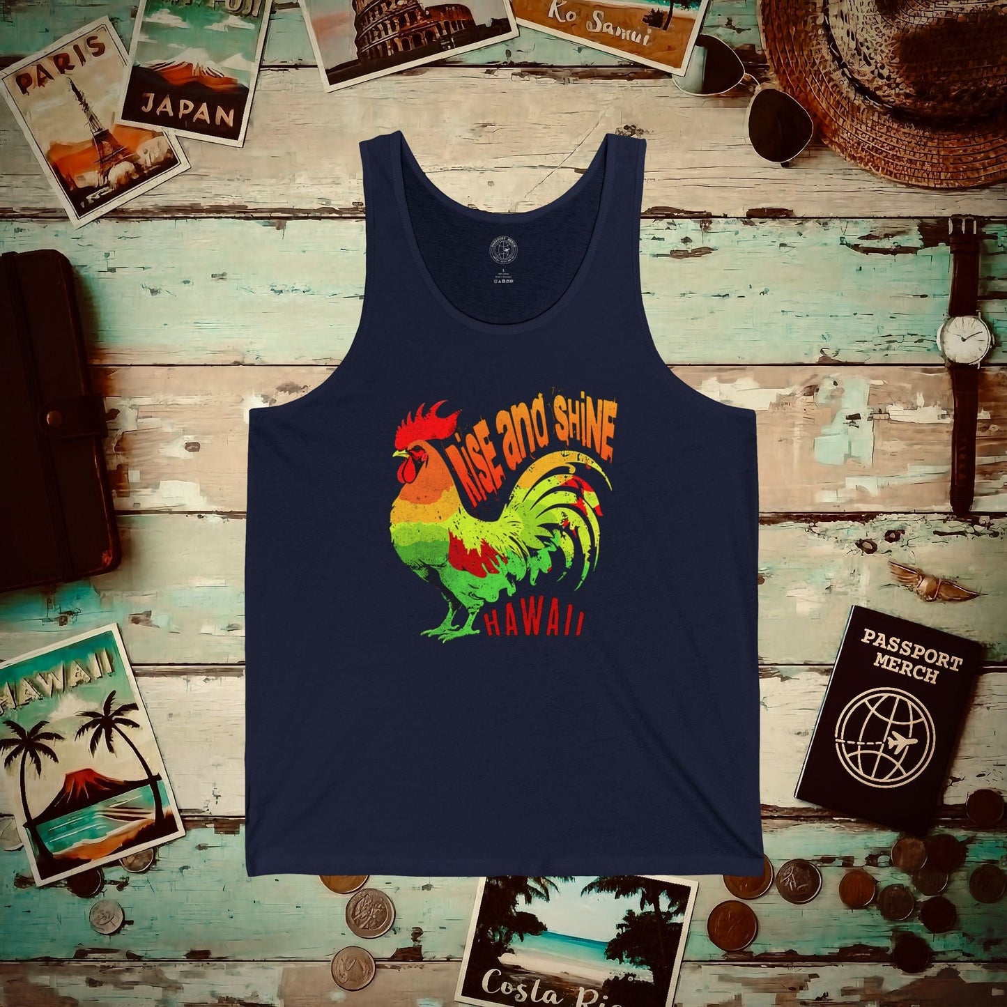 Rise and Shine Rooster, Hawaii Tank Top Navy / XS