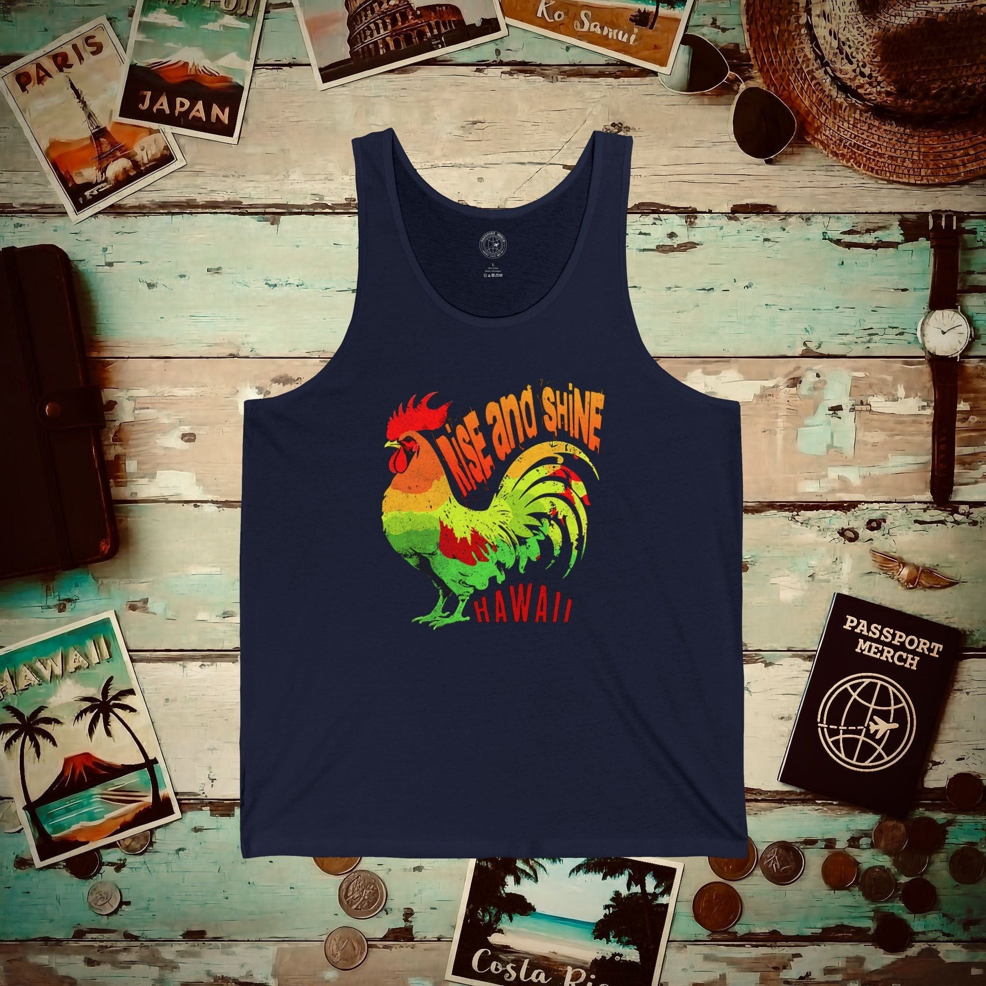 Rise and Shine Rooster, Hawaii Tank Top Navy / XS