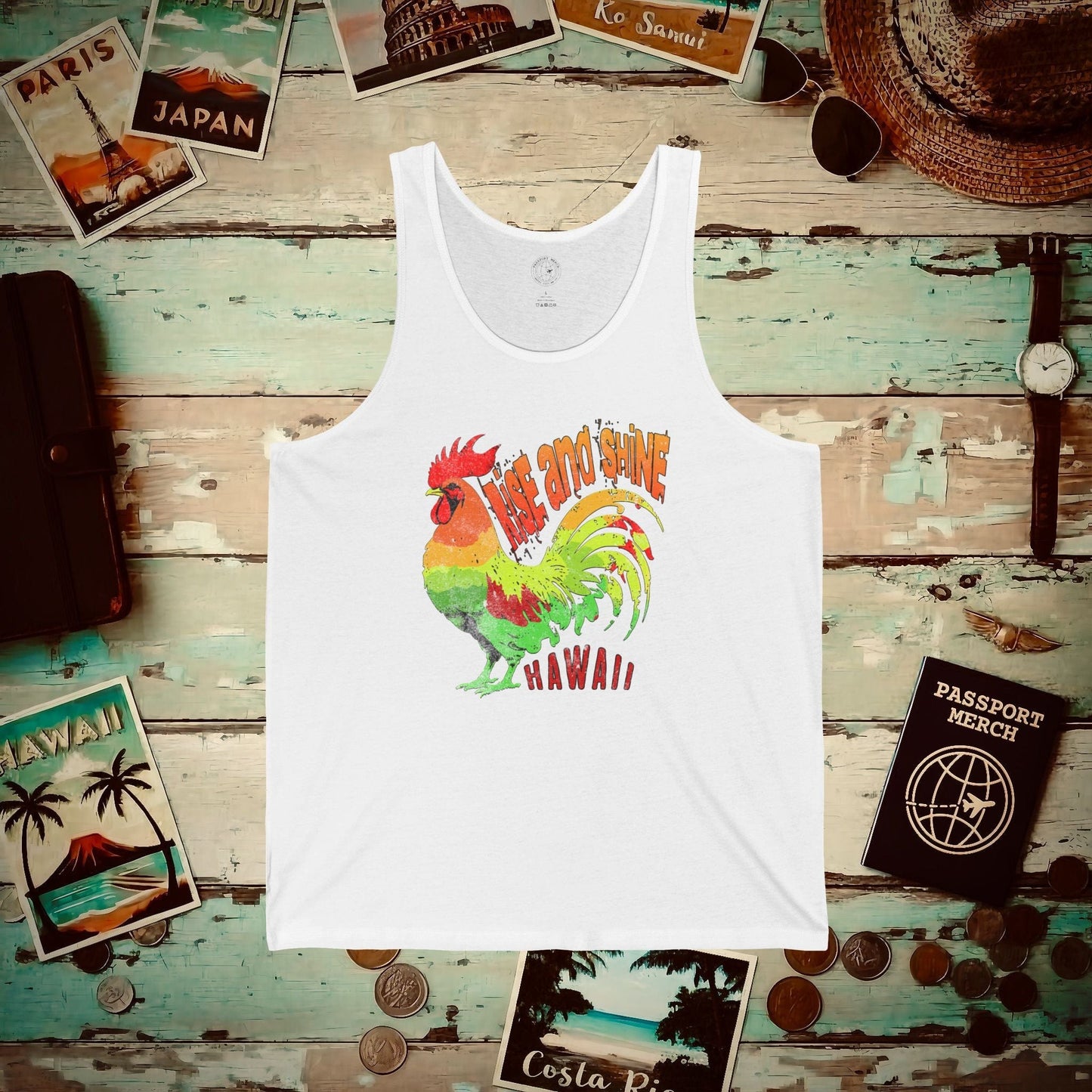 Rise and Shine Rooster, Hawaii Tank Top White / XS