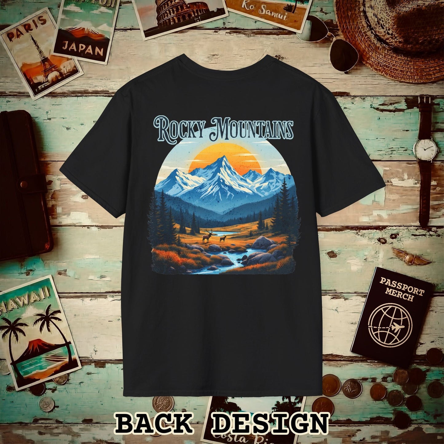 Rocky Mountains, Colorado, Back Print T-Shirt Black / S