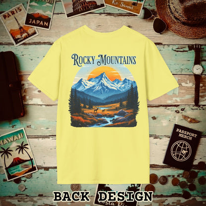 Rocky Mountains, Colorado, Back Print T-Shirt Cornsilk / S