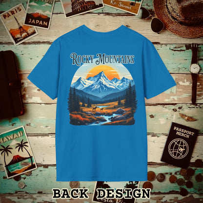 Rocky Mountains, Colorado, Back Print T-Shirt Sapphire / S