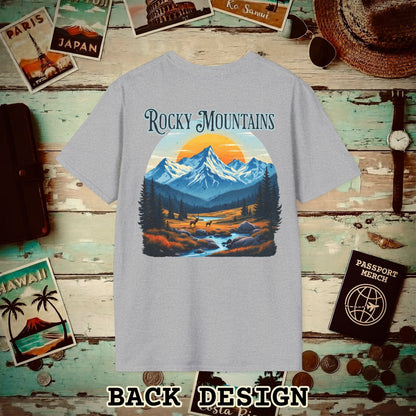 Rocky Mountains, Colorado, Back Print T-Shirt Sport Grey / S