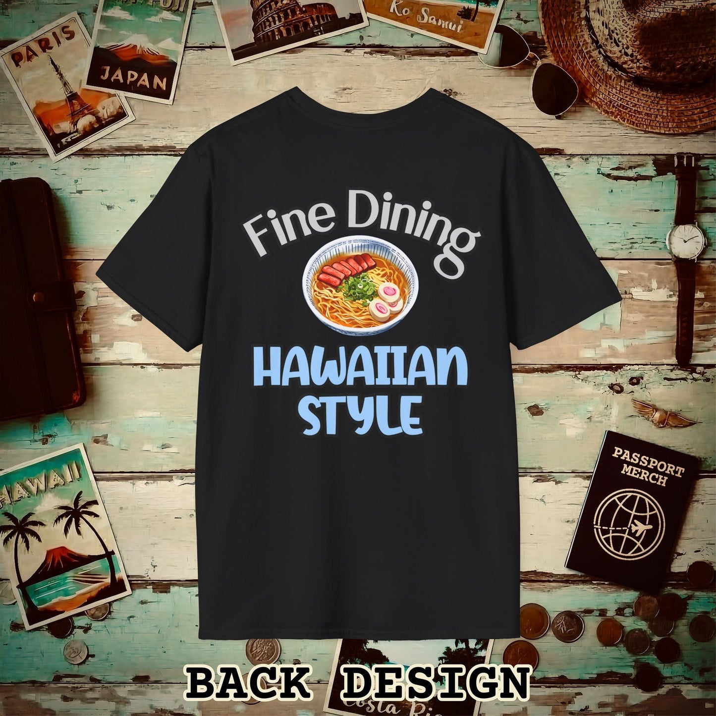 Saimin Fine Dining Hawaiian Style, Back Print T-Shirt Black / S
