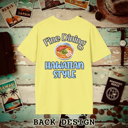 Saimin Fine Dining Hawaiian Style, Back Print T-Shirt Cornsilk / S