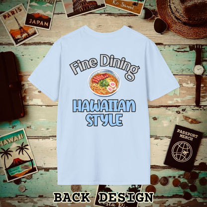 Saimin Fine Dining Hawaiian Style, Back Print T-Shirt Light Blue / S