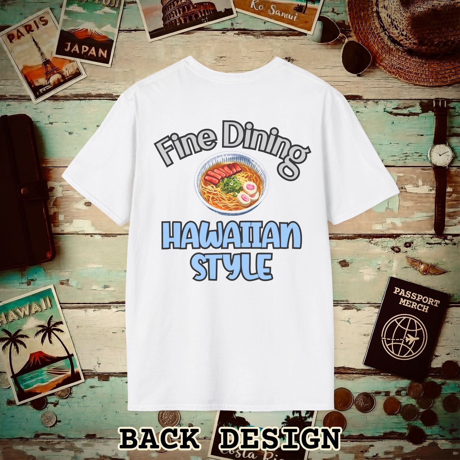 Saimin Fine Dining Hawaiian Style, Back Print T-Shirt White / S