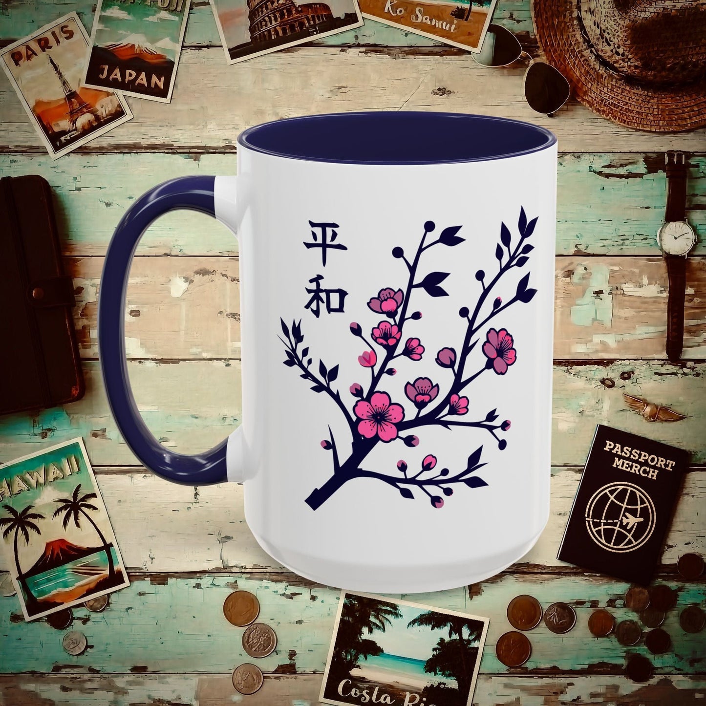 Sakura Serenity, Japan 15oz Mug Navy / 15oz