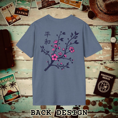 Sakura Serenity, Japan Back Print T-Shirt Heather Indigo / S
