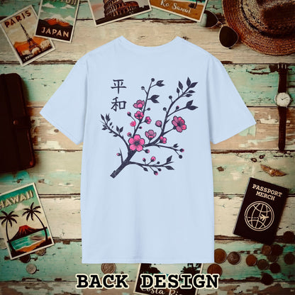 Sakura Serenity, Japan Back Print T-Shirt Light Blue / S