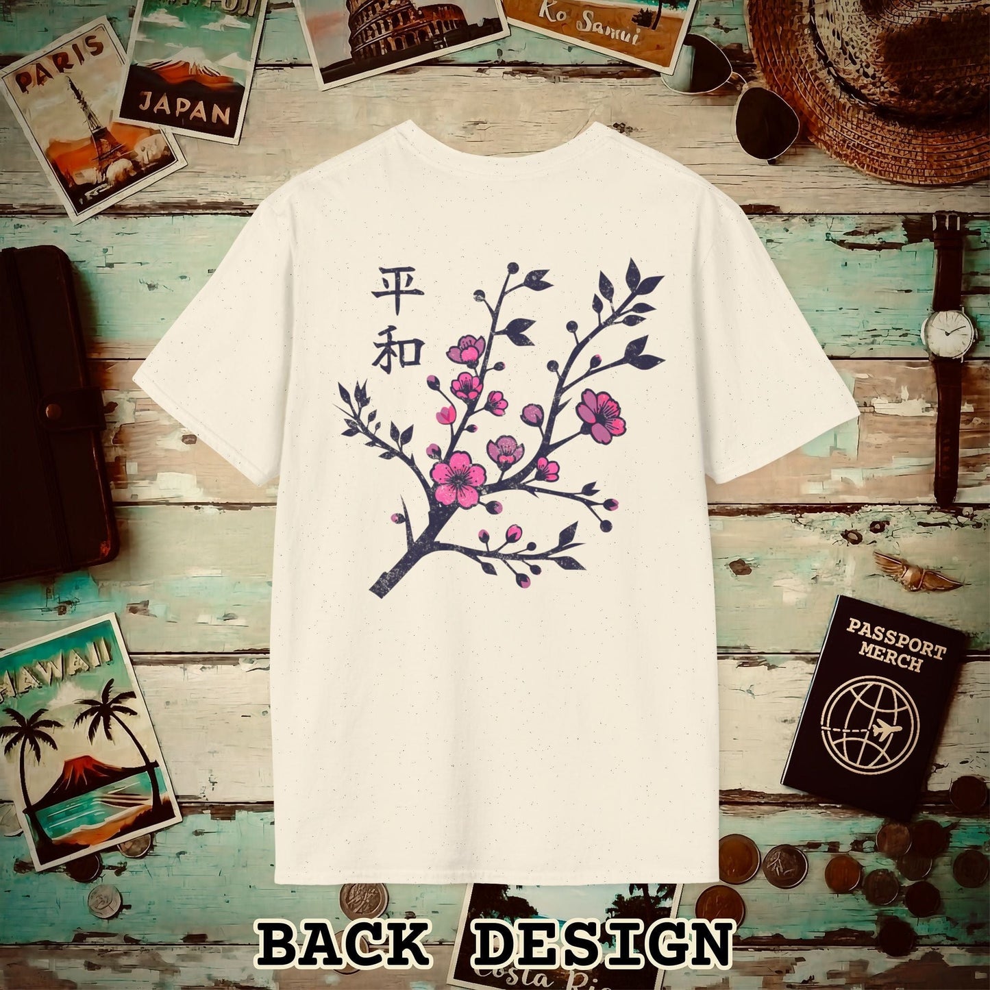 Sakura Serenity, Japan Back Print T-Shirt Natural / S