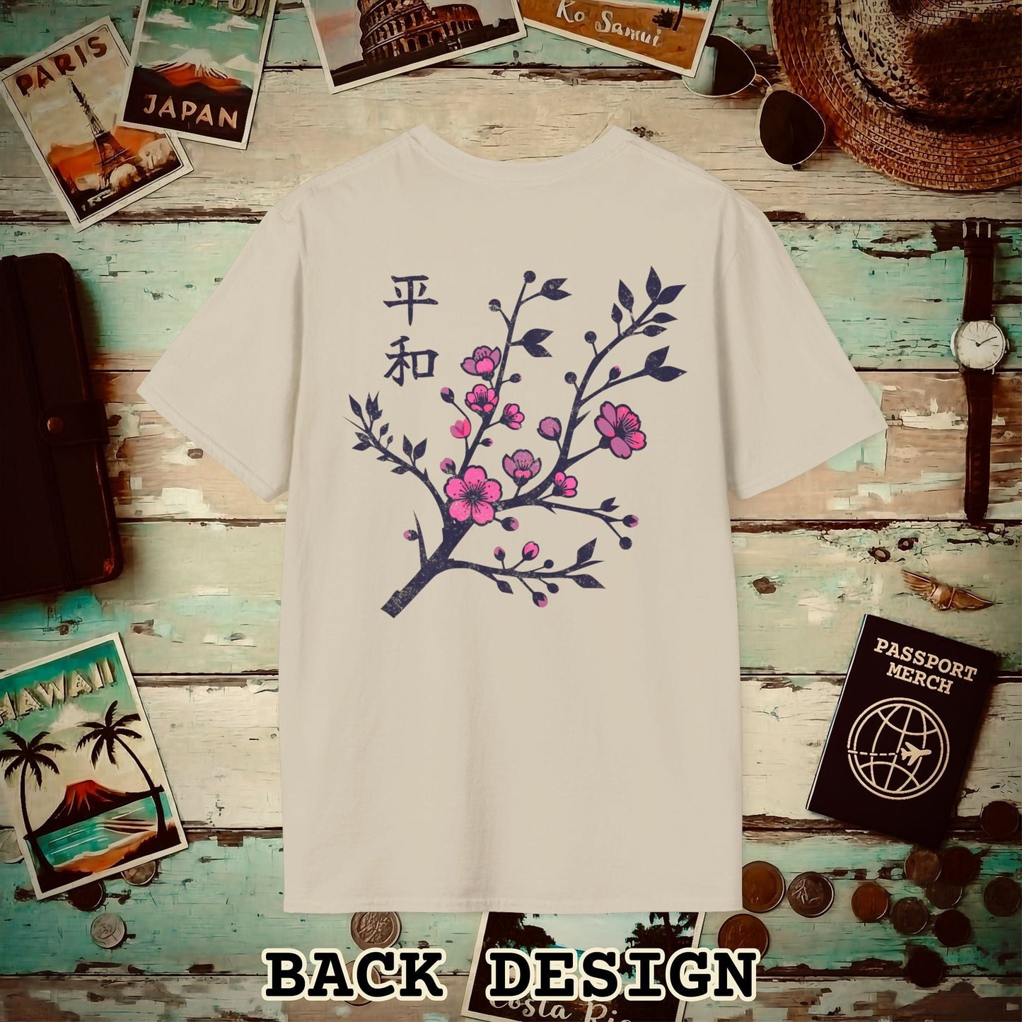 Sakura Serenity, Japan Back Print T-Shirt Sand / S