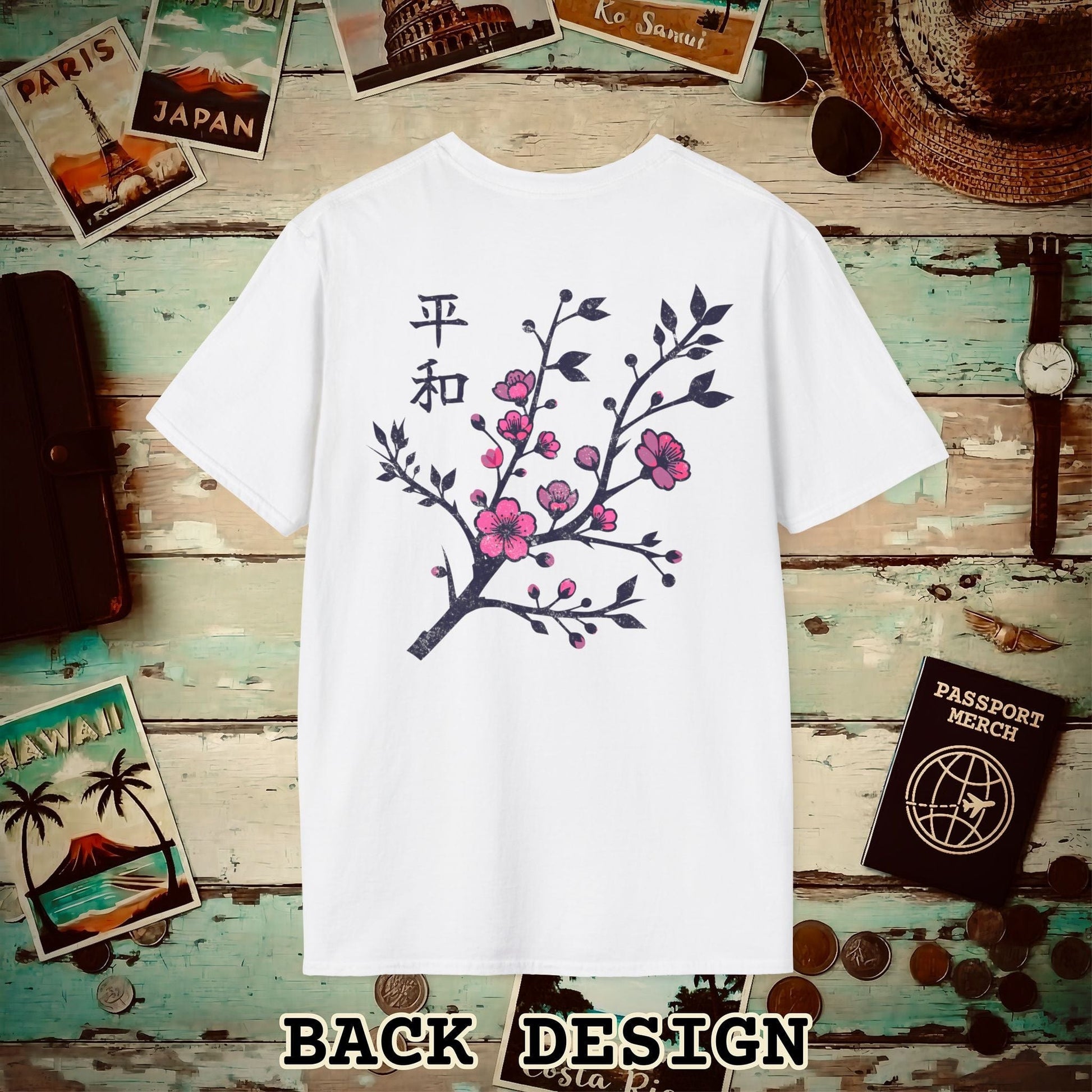 Sakura Serenity, Japan Back Print T-Shirt White / S