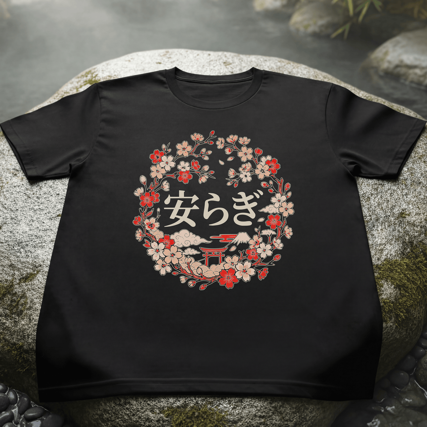 Sakura Yasuragi (Tranquility) Crest, Japan T-Shirt Black / S