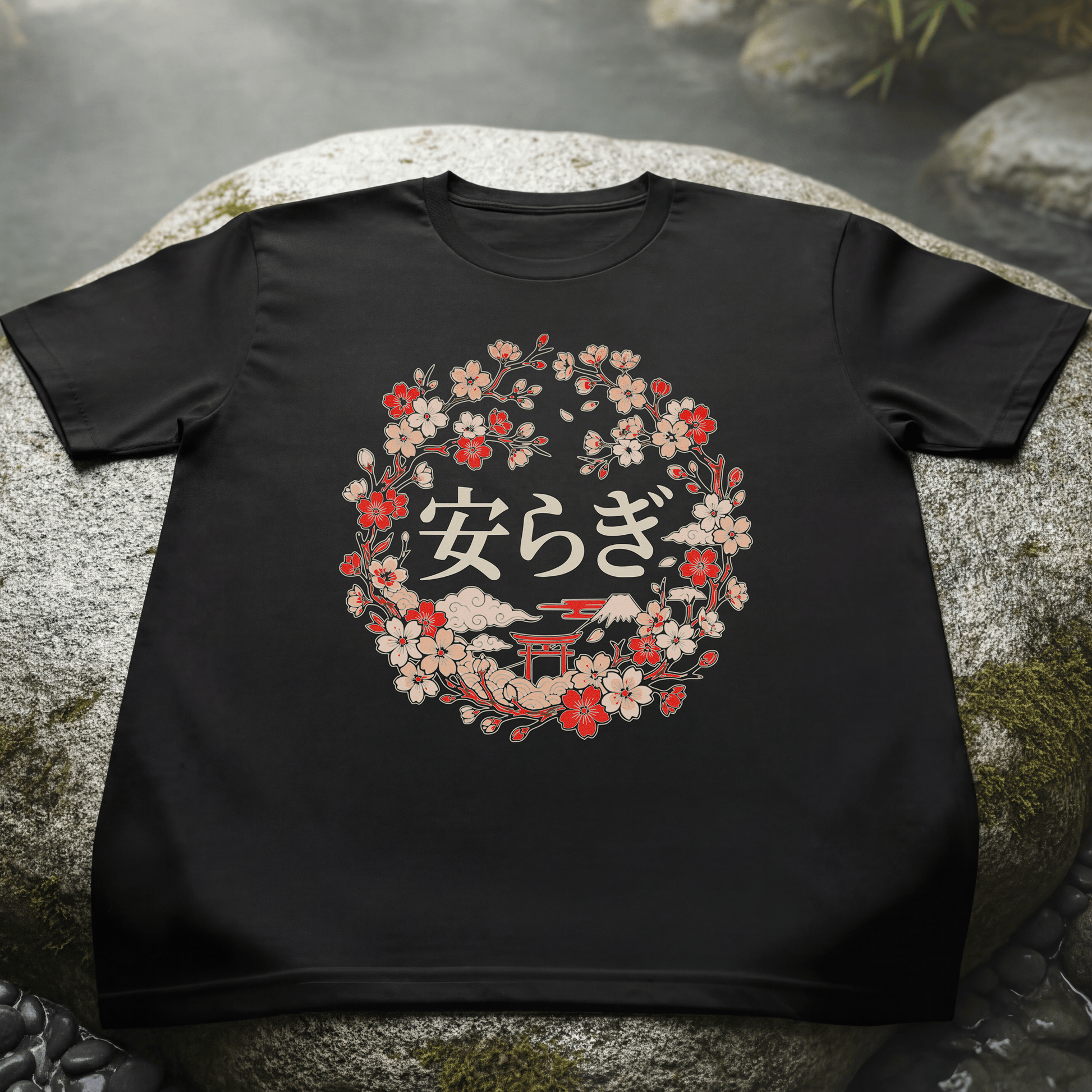 Sakura Yasuragi (Tranquility) Crest, Japan T-Shirt Black / S