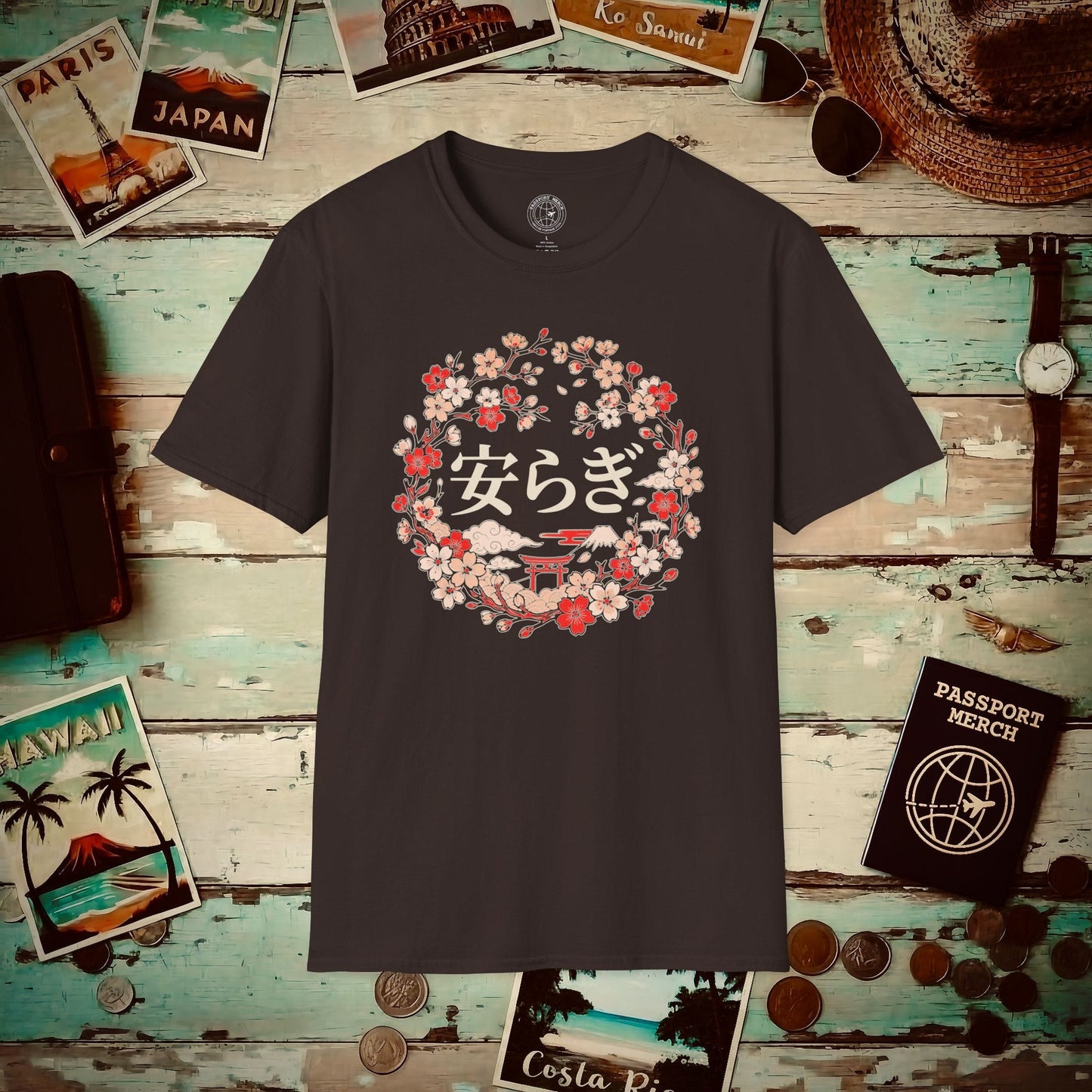 Sakura Yasuragi (Tranquility) Crest, Japan T-Shirt Dark Chocolate / S