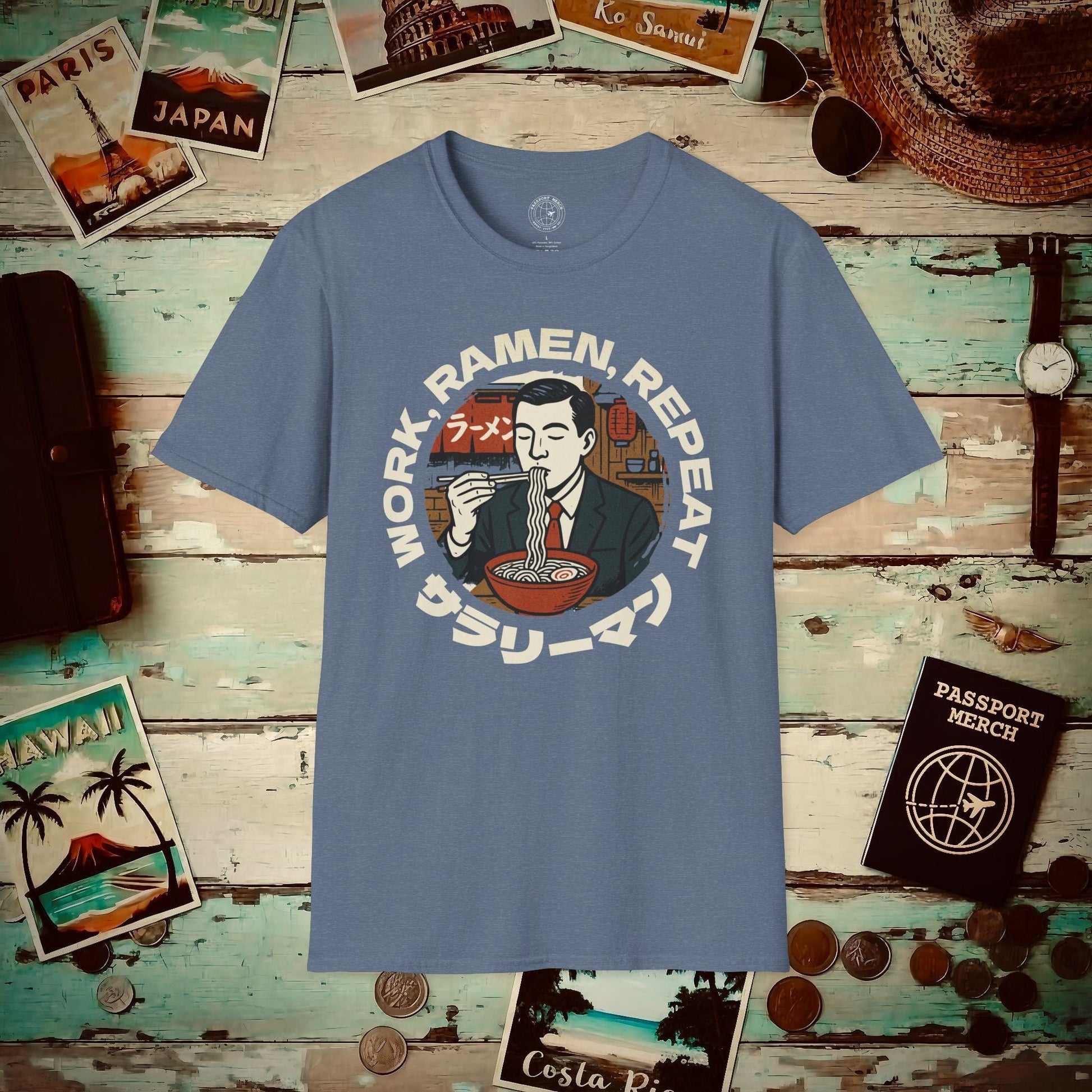 Salaryman - Work, Ramen, Repeat, Japan T-Shirt Heather Indigo / S