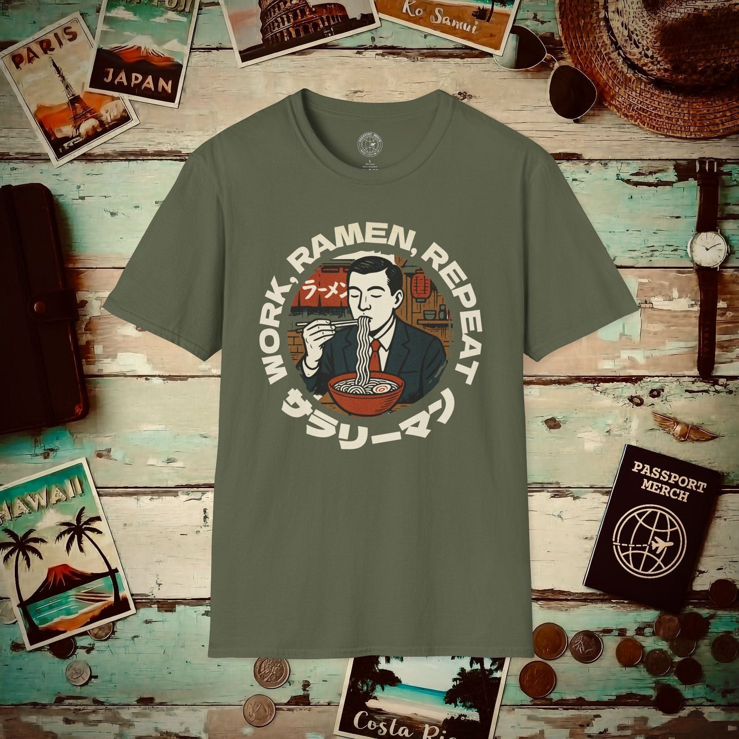 Salaryman - Work, Ramen, Repeat, Japan T-Shirt Military Green / S