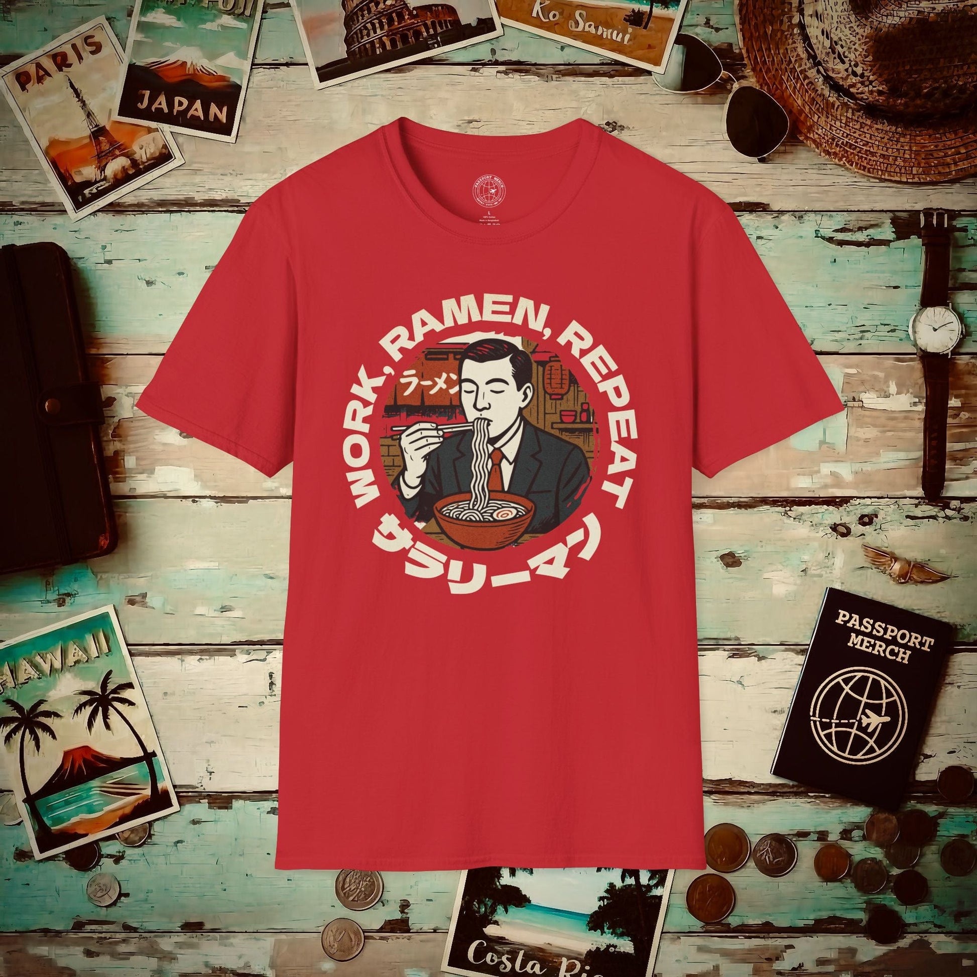 Salaryman - Work, Ramen, Repeat, Japan T-Shirt Red / S