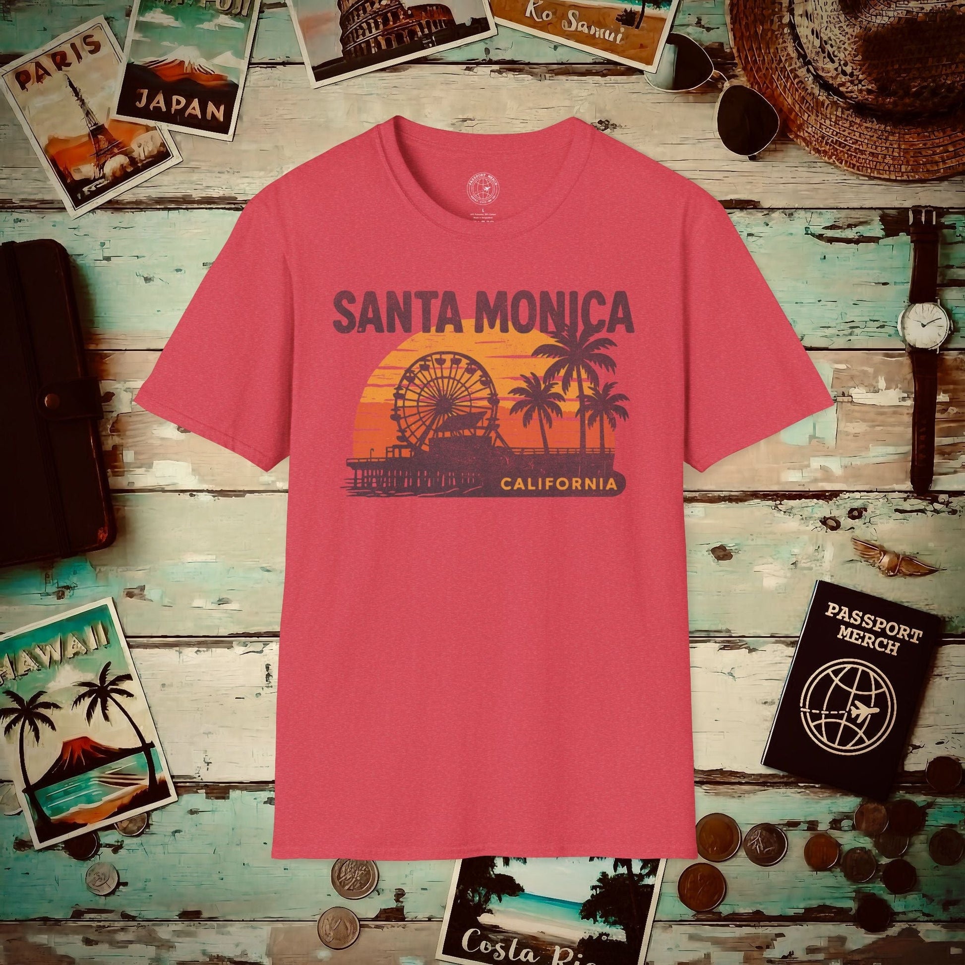 Santa Monica, California - 80's Vintage T-Shirt Heather Red / S