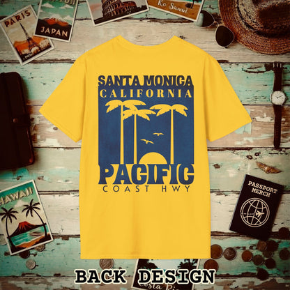 Santa Monica California PCH, Back Print T-Shirt Daisy / S