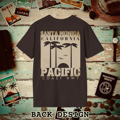 Santa Monica California PCH, Back Print T-Shirt Dark Chocolate / S