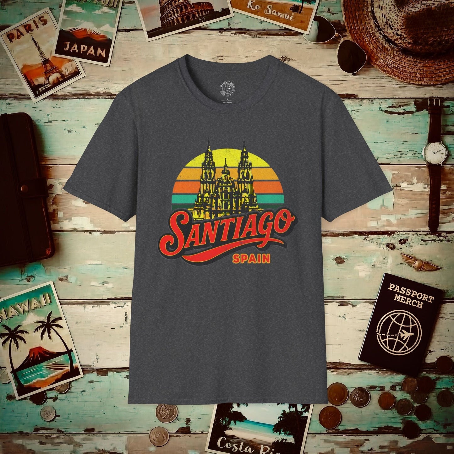 Santiago, Spain - 80's Vintage T-Shirt Dark Heather / S