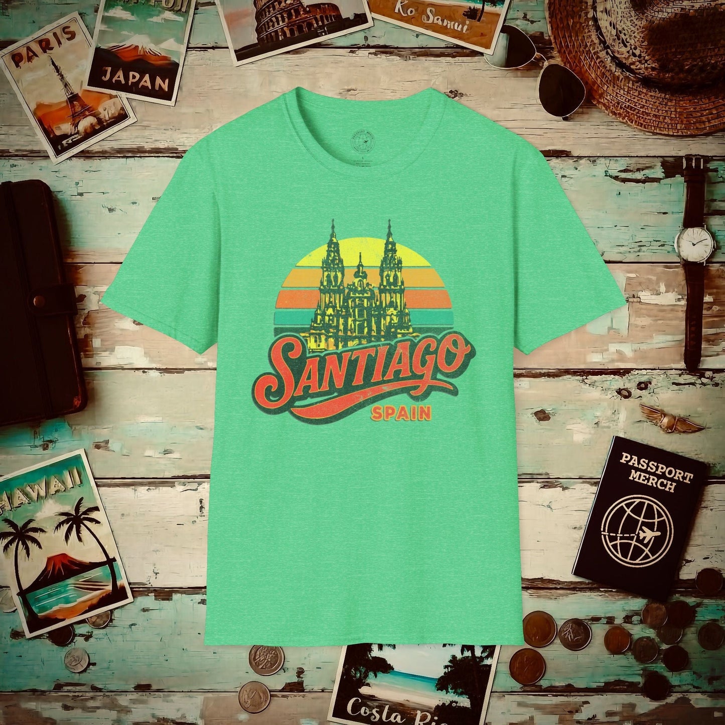 Santiago, Spain - 80's Vintage T-Shirt Heather Irish Green / S