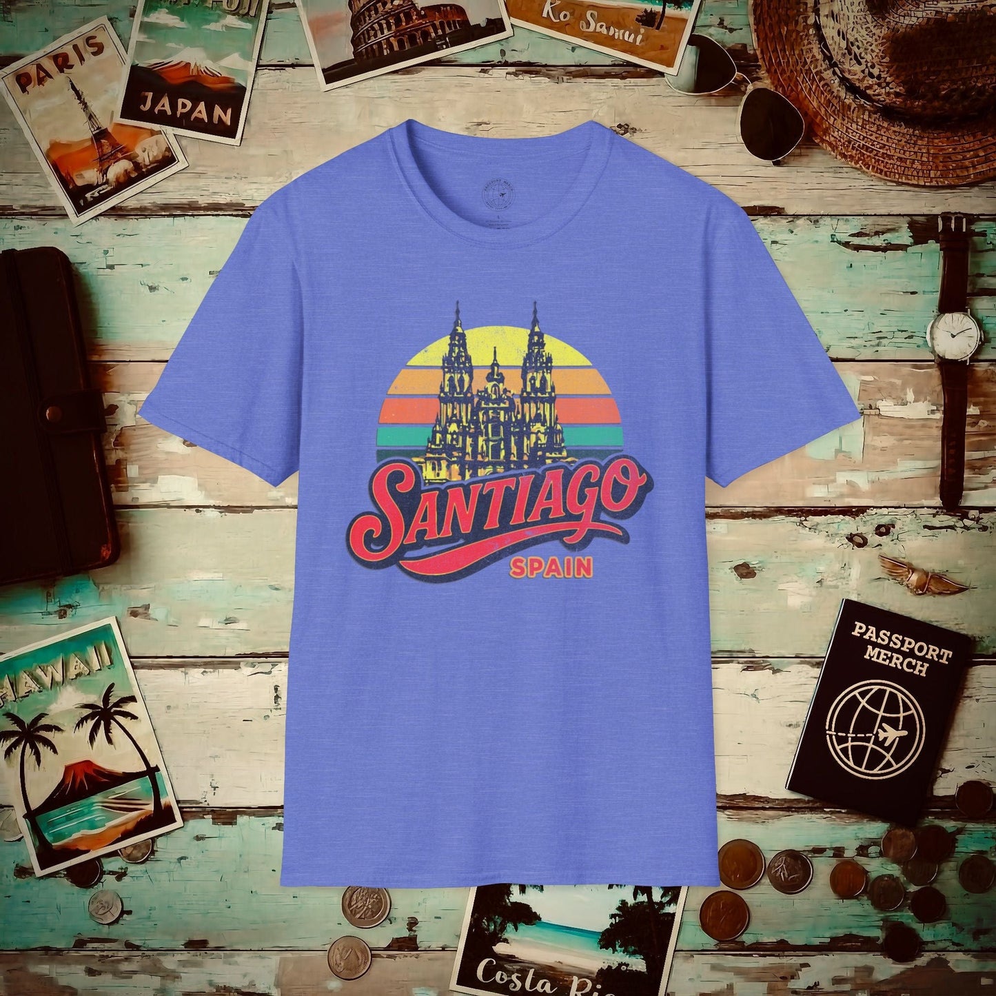 Santiago, Spain - 80's Vintage T-Shirt Heather Royal / S