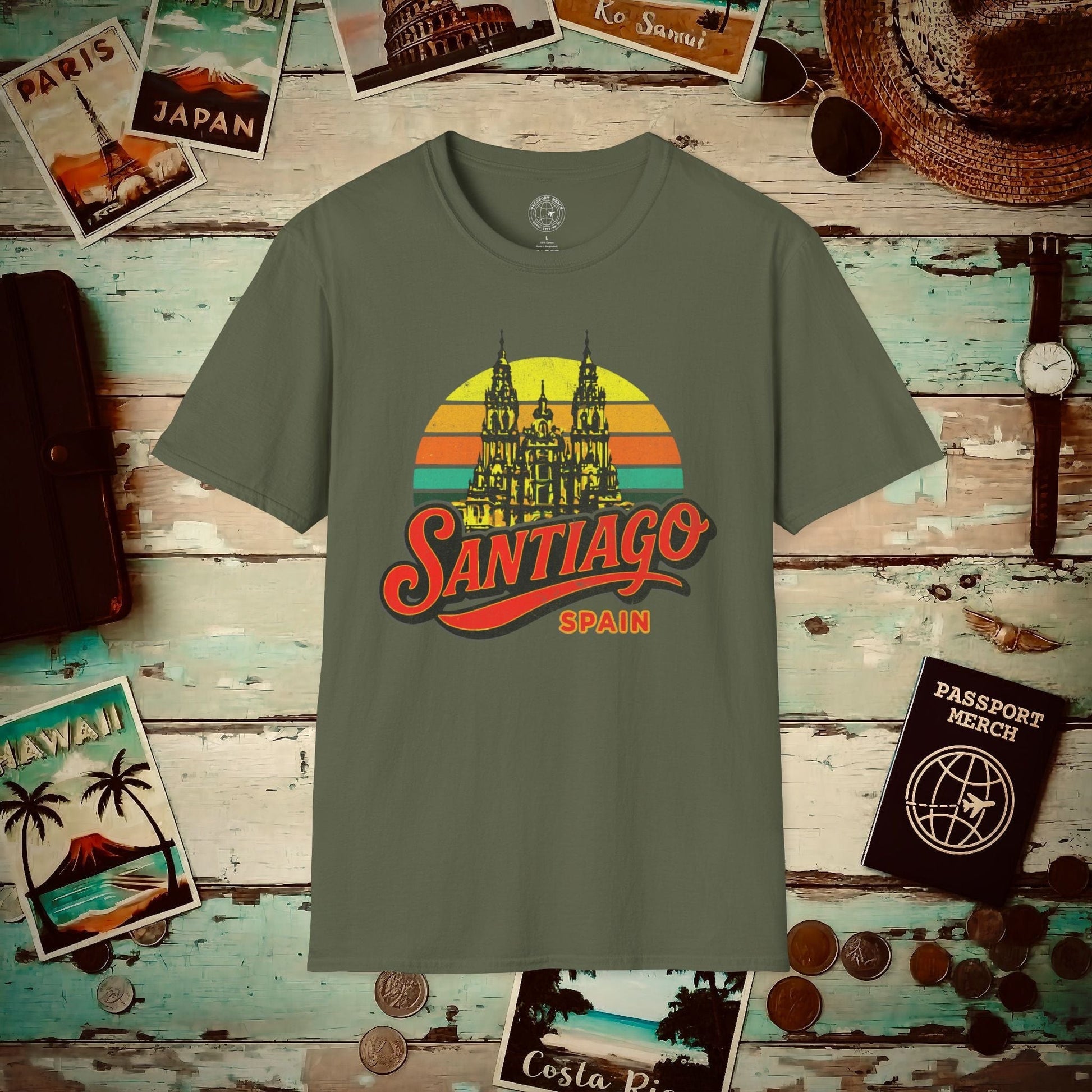 Santiago, Spain - 80's Vintage T-Shirt Military Green / S