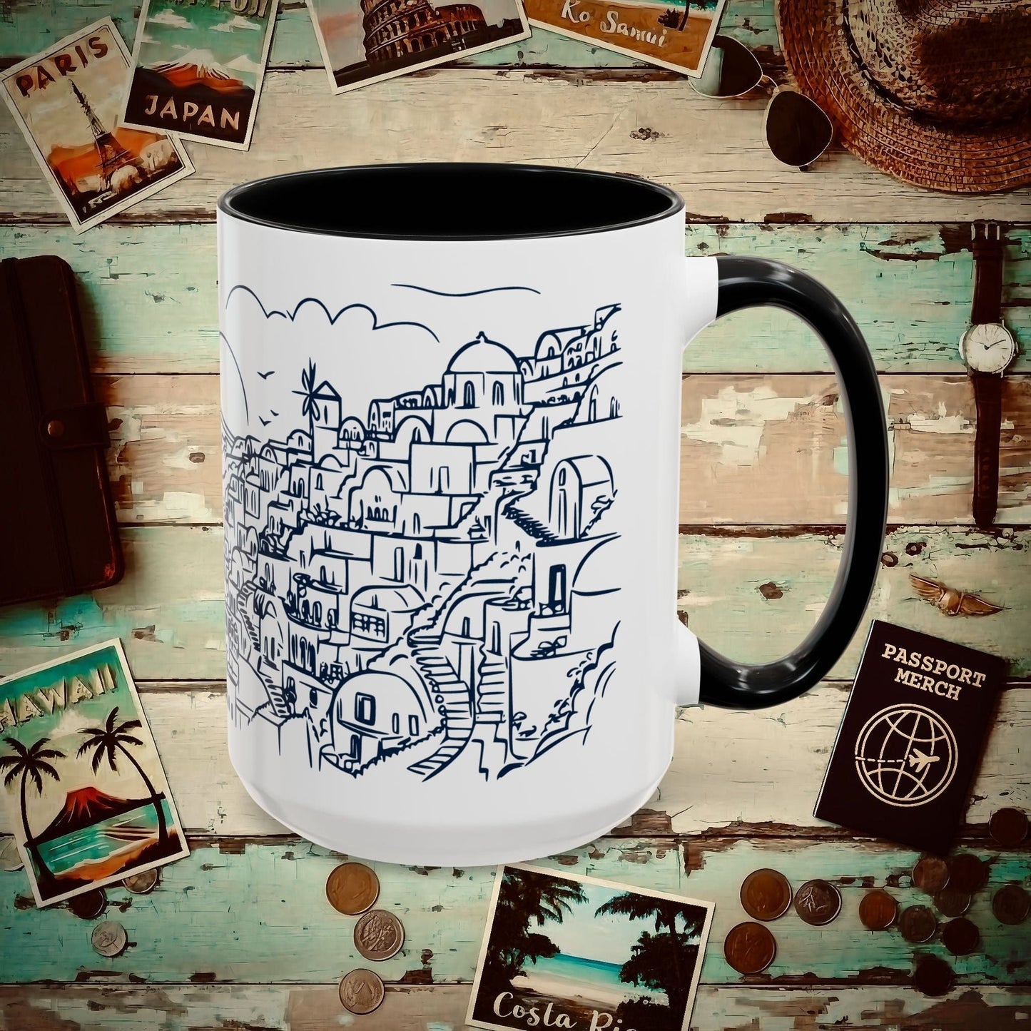 Santorini Dreaming Greece 15oz Mug Black / 15oz