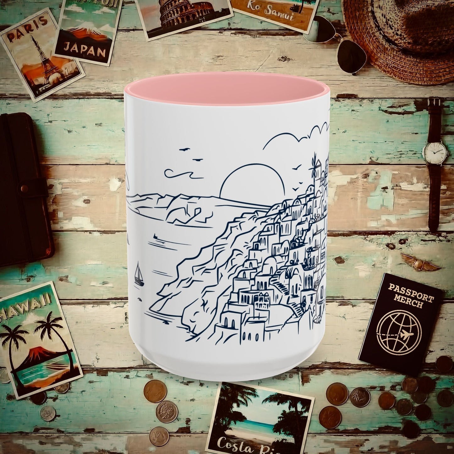 Santorini Dreaming Greece 15oz Mug Pink / 15oz